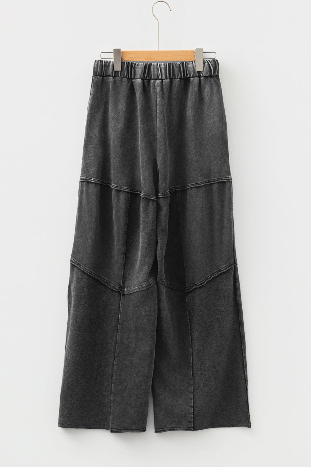 Black Mineral Wash Tiered Wide Leg Patchwork Drawstring Pants Dear-Lover Dropshipping