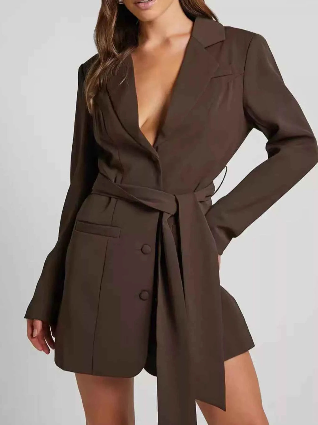 Lapel Collar Tie Waist Blazer