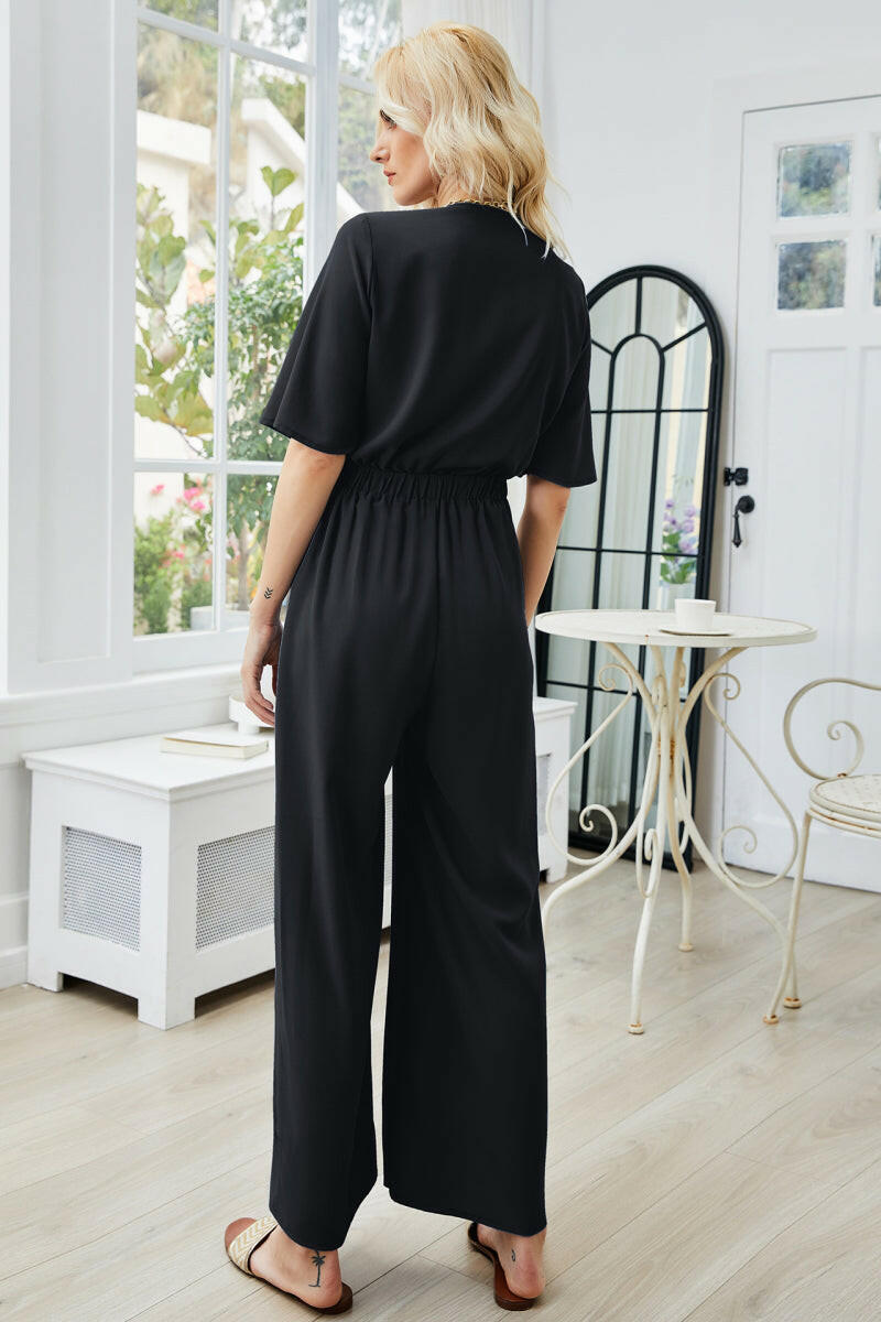 Tie Front Cutout Wide Leg Jumpsuit.