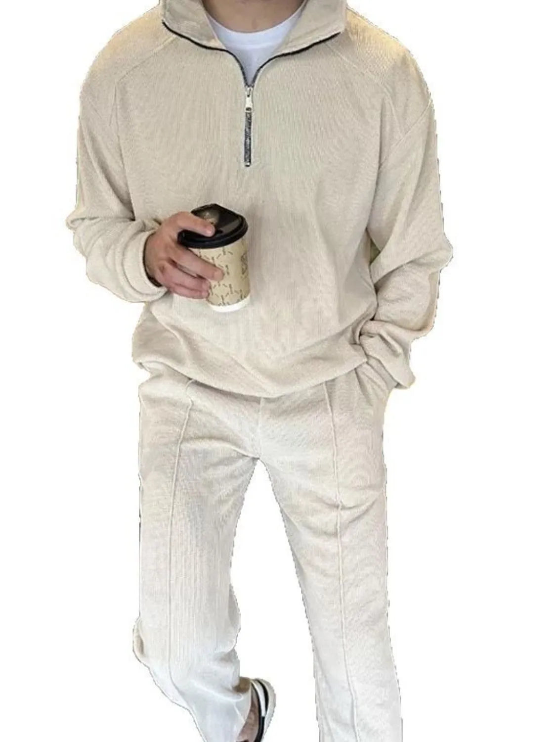 Men's Full Size Half Zip Long Sleeve Top and Pants Plus Size.