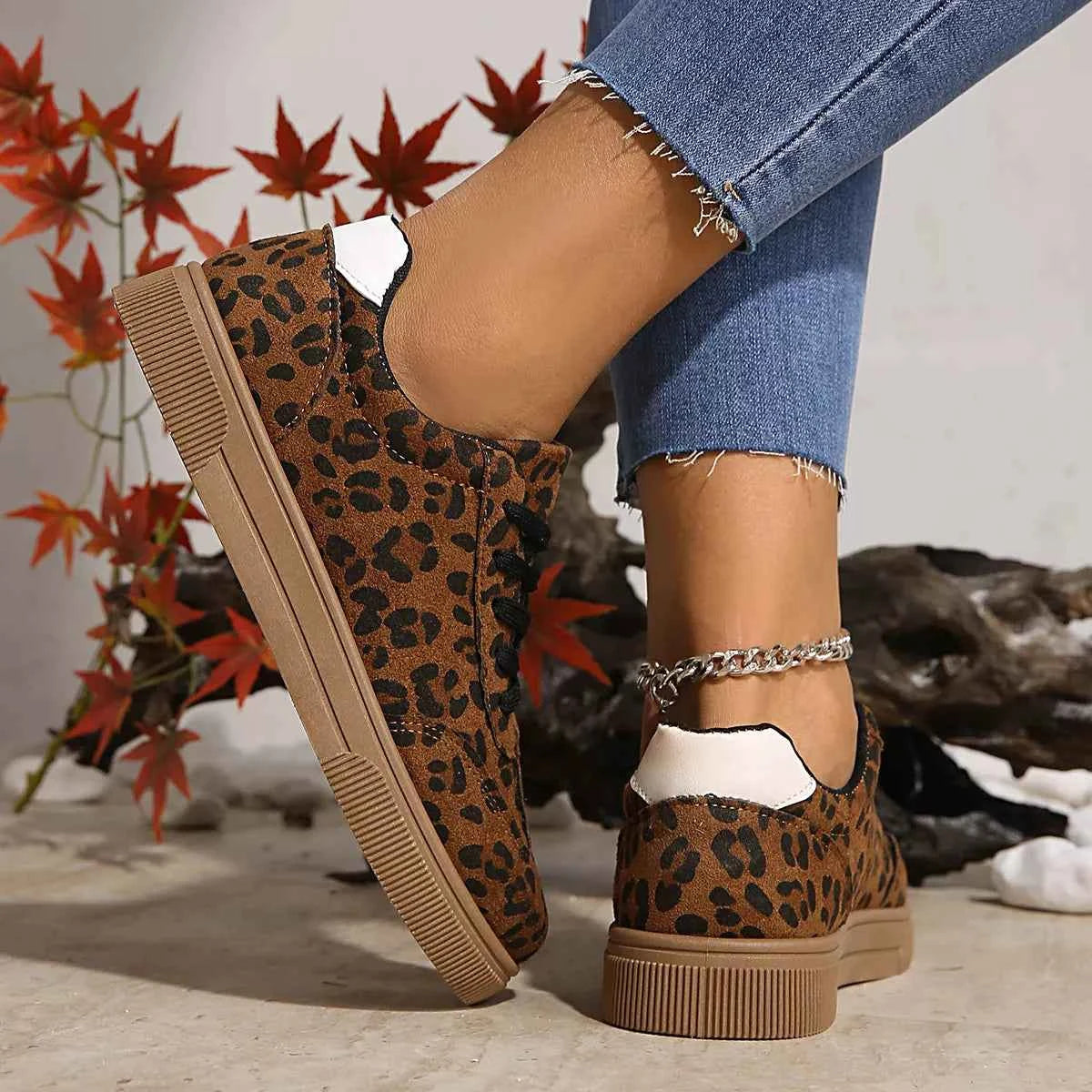 Leopard Lace Up Sneakers
