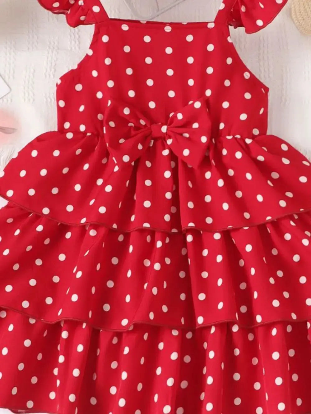 Bow Polka Dot Square Neck Layered Dress.