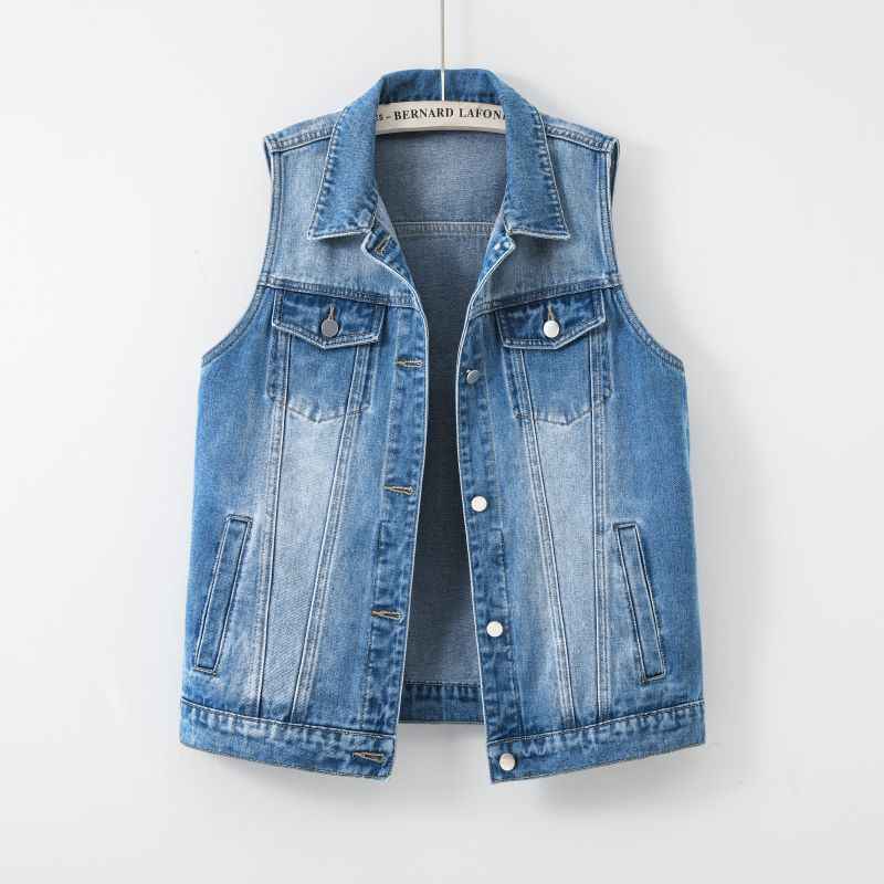 Womens Casual Loose-fit Denim Vest Jacket
