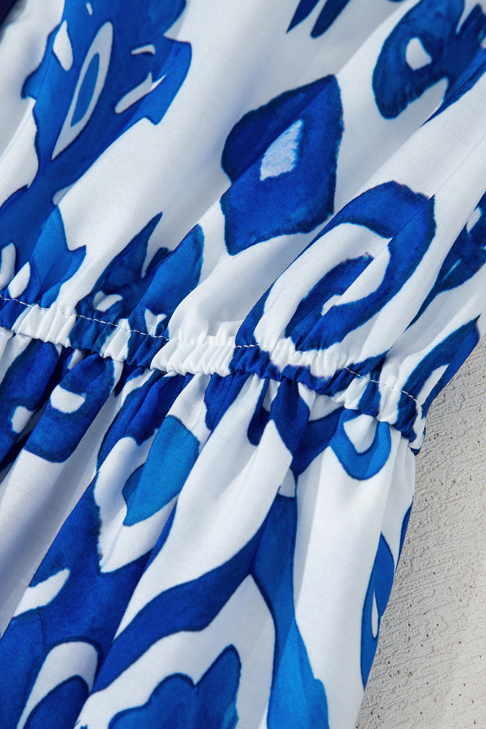 Blue Floral Puff Short Sleeve V Neck High Waist Maxi Dress Dear-Lover Dropshipping