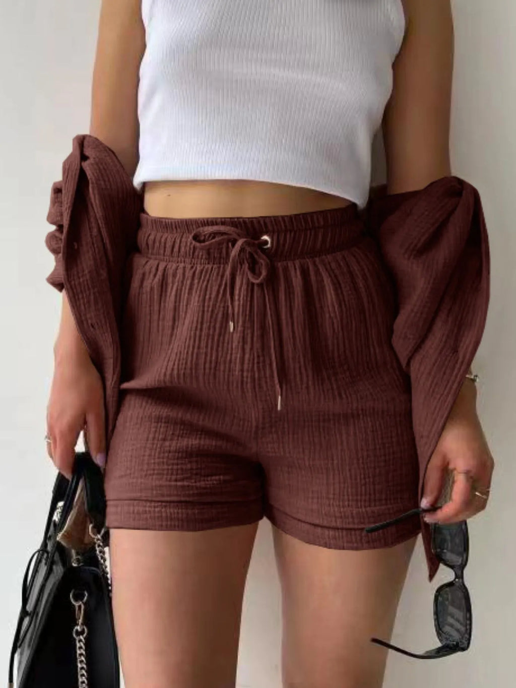 Textured Button Up Shirt and Shorts Set.