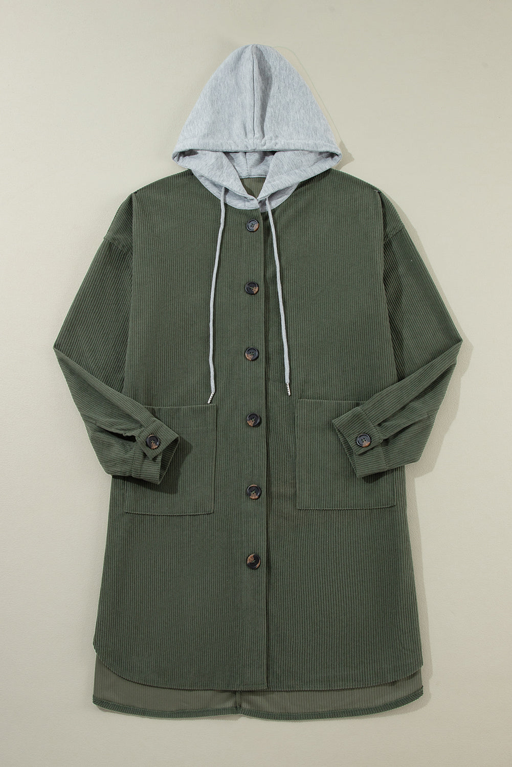 Jungle Green Oversized Corduroy Contrast Hooded Shacket Dear-Lover Dropshipping