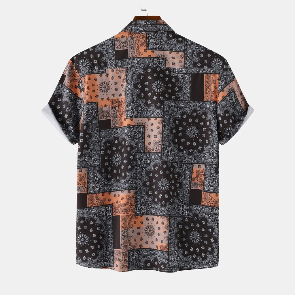 Men's Button Up Printed Short Sleeve Shirt.