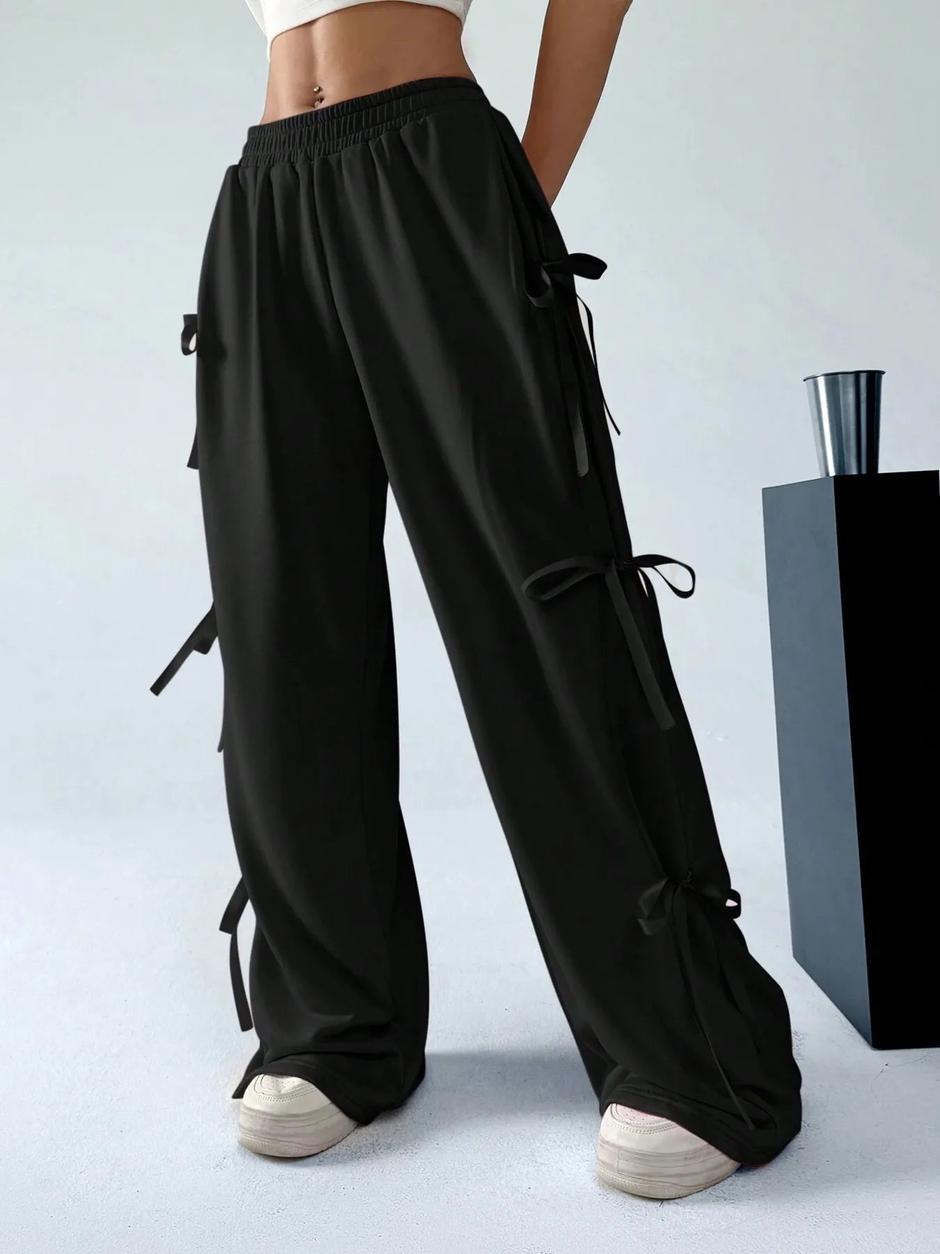 Cargo Wide Leg Pants with Side Tie Details.