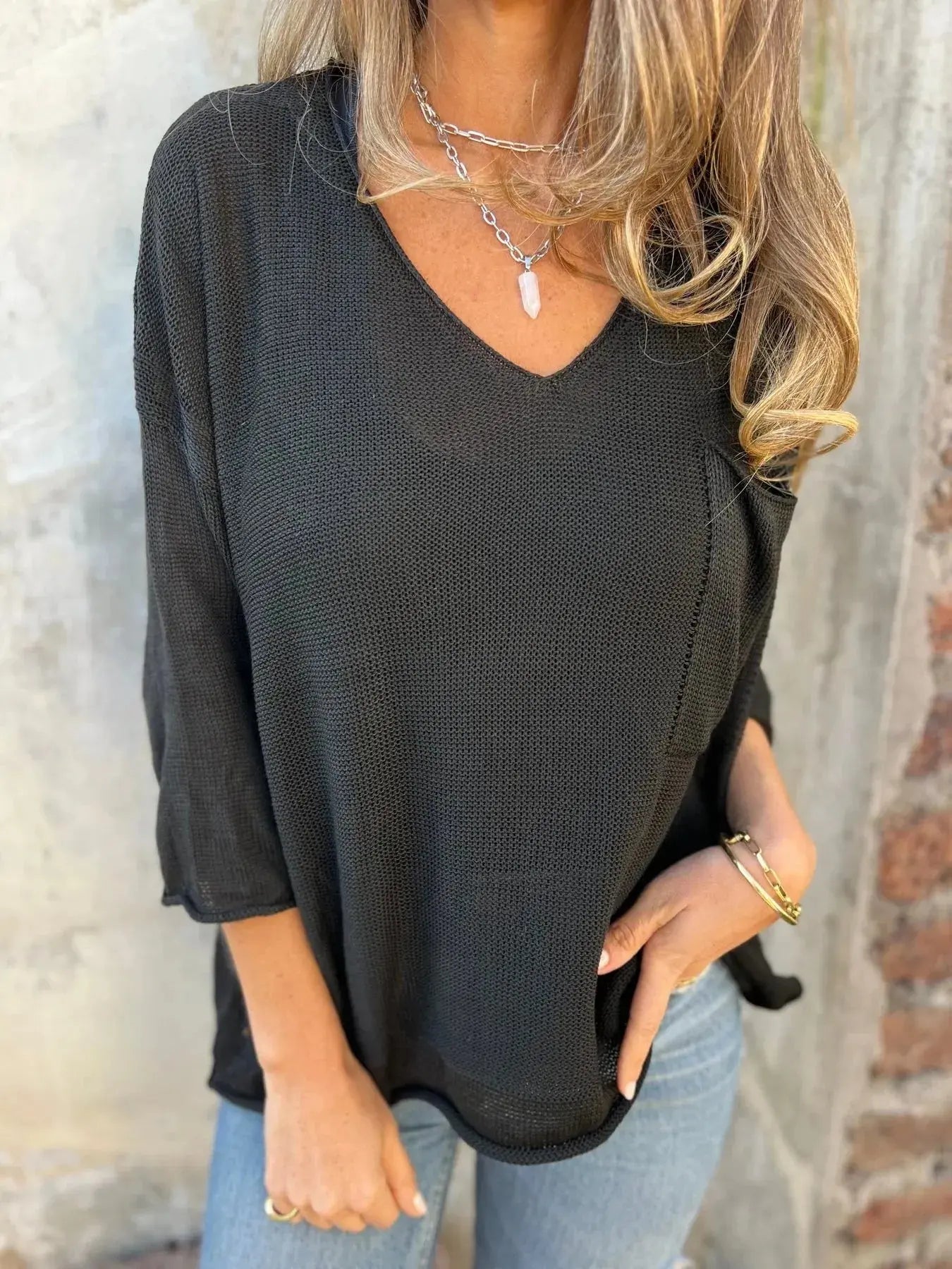 Full Size Casual V-Neck Knit Sweater Plus Size.