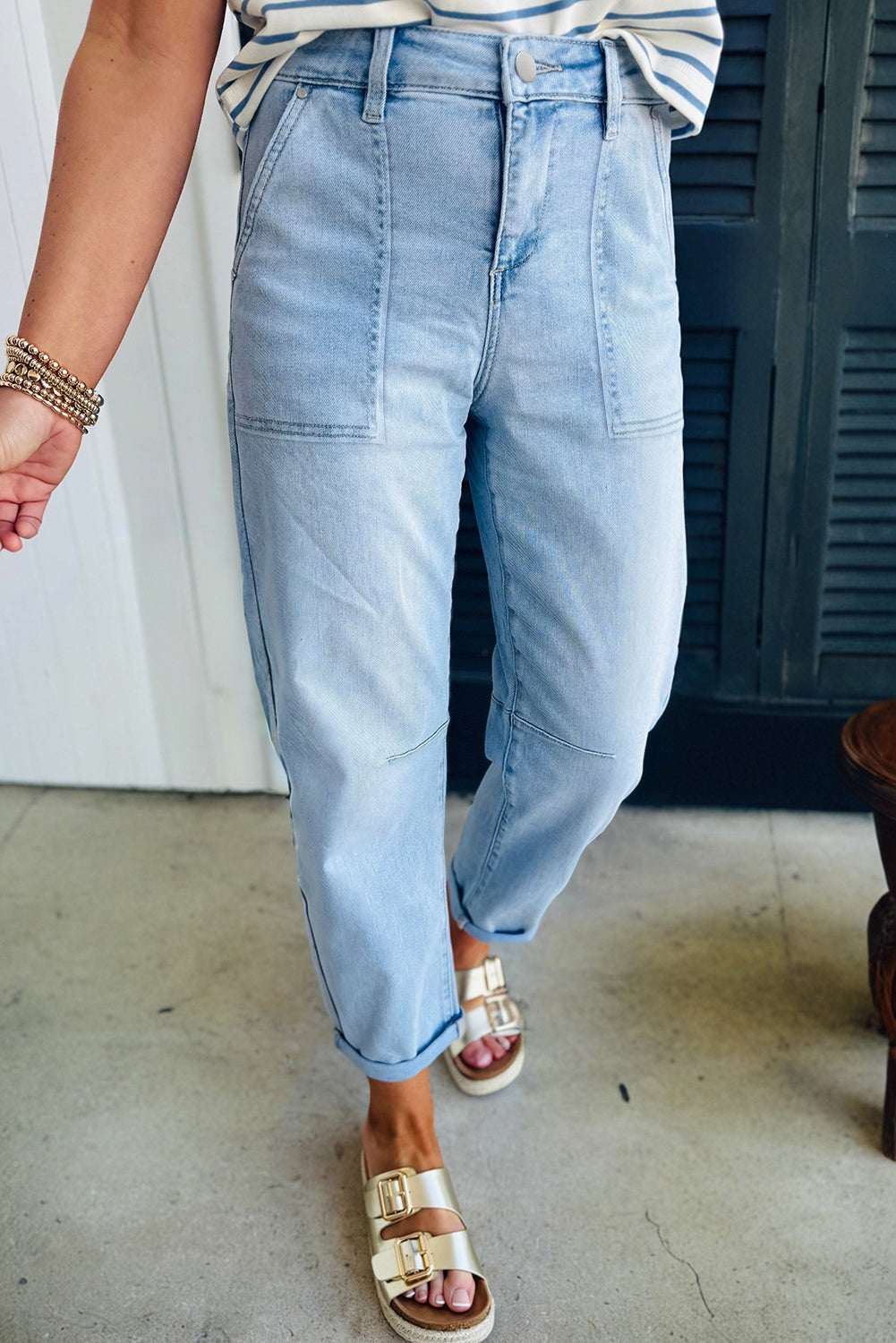 Beau Blue High Rise Barrel Relaxed Patch Pocket Jeans Dear-Lover Dropshipping