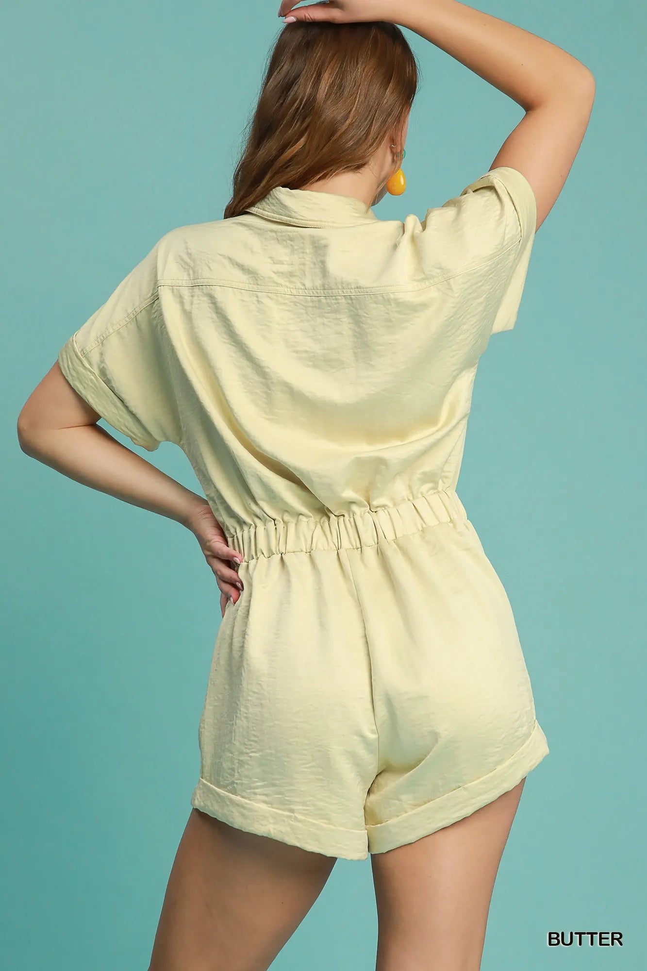 Umgee Button Down Charmeuse Romper.