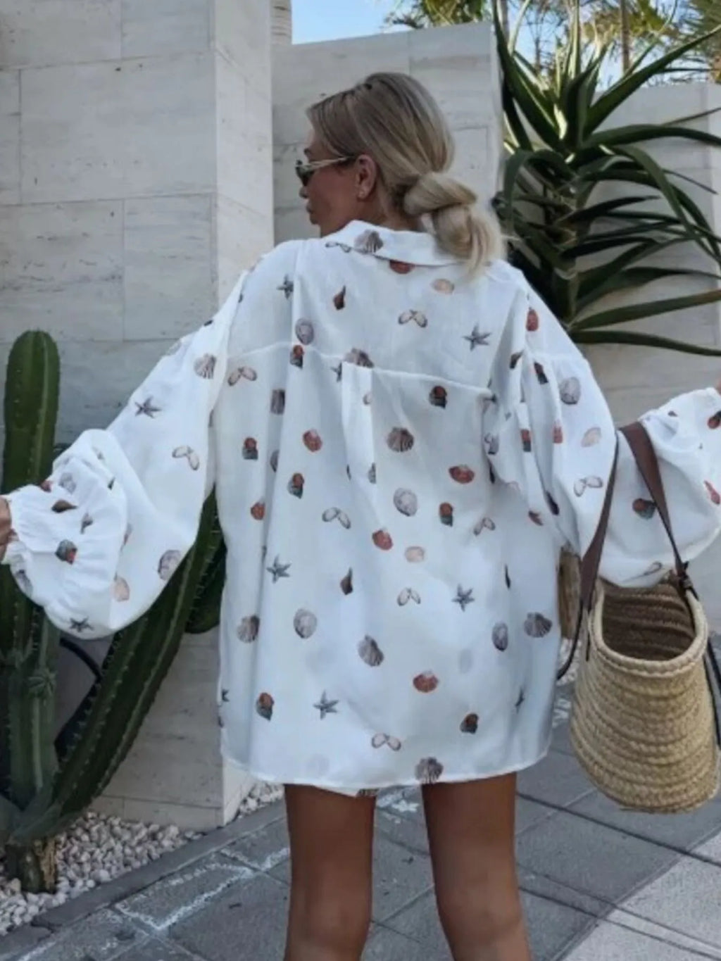 Shell Print Long Sleeve Shirt and Belt Shorts Set.