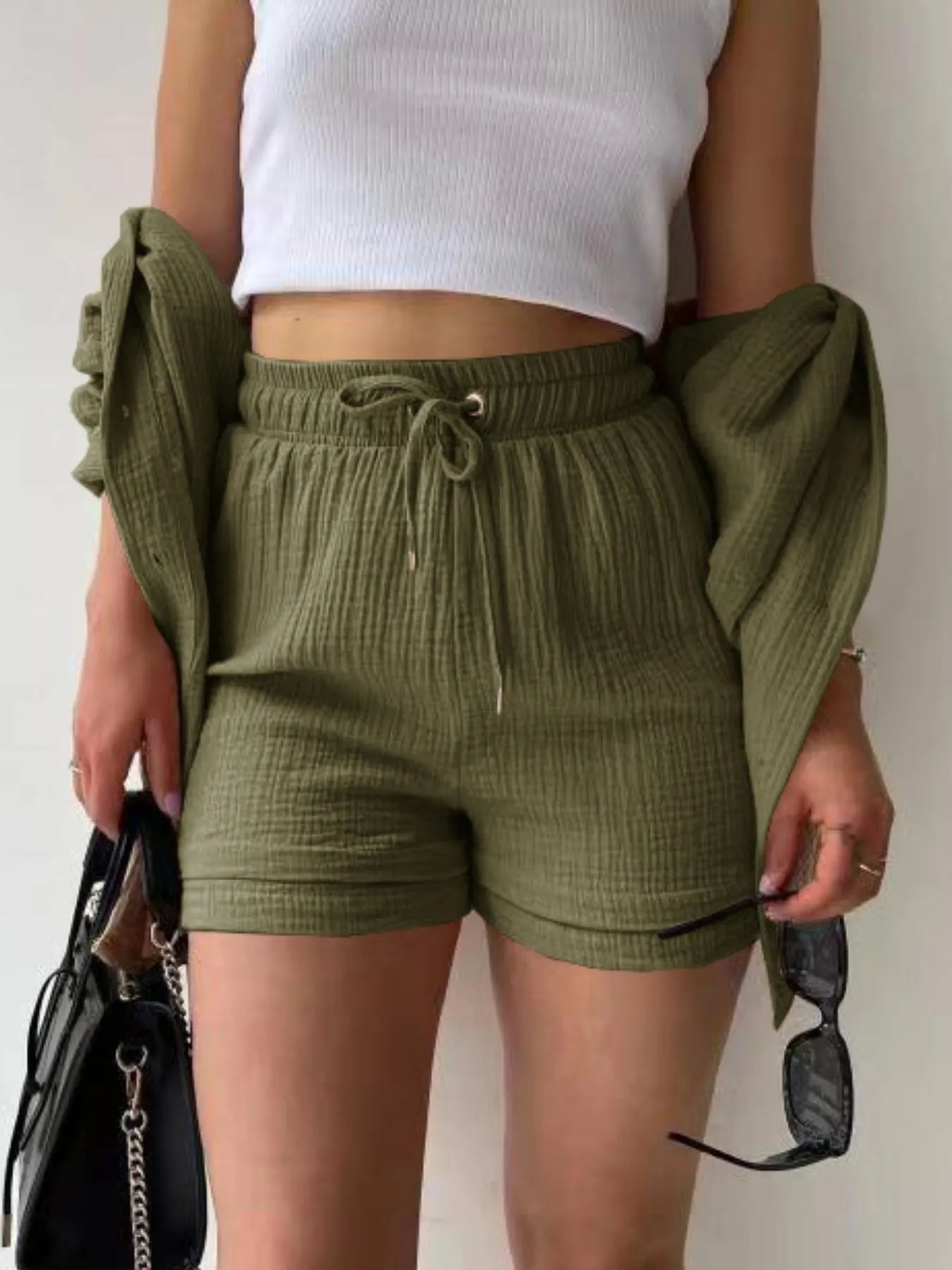 Textured Button Up Shirt and Shorts Set.