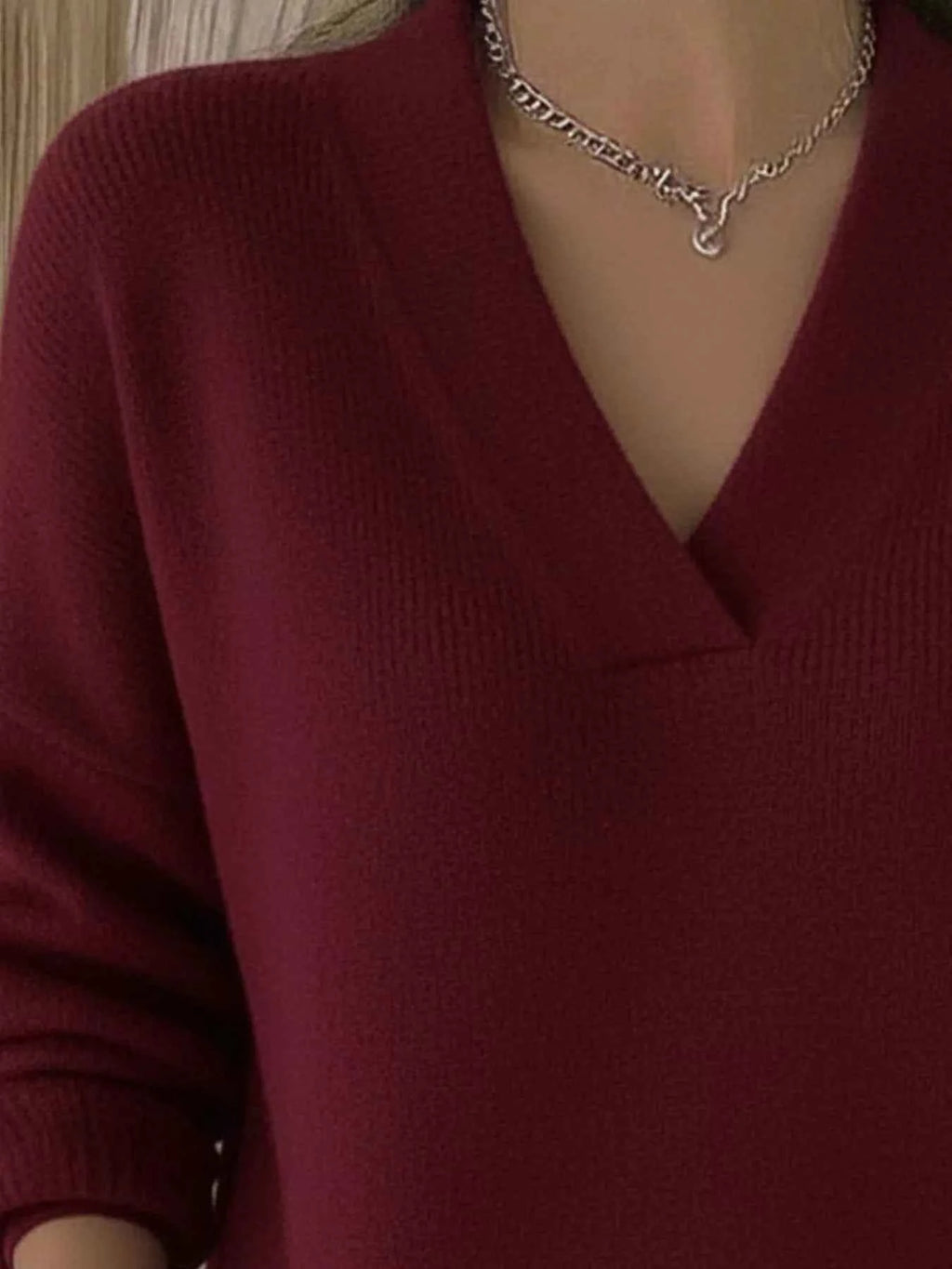 Full Size V-Neck Long Sleeve Sweater Plus Size