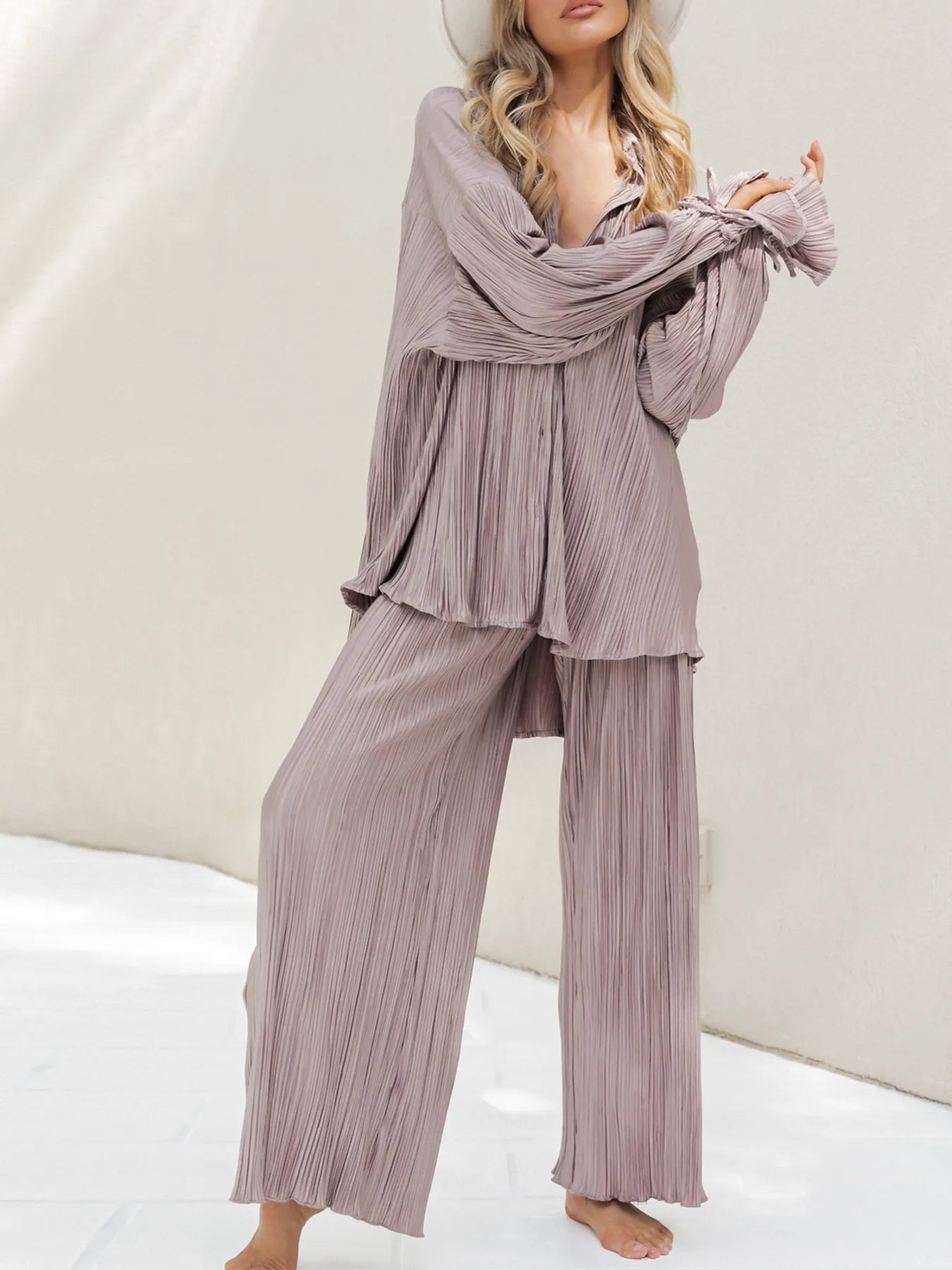 Button Up Long Sleeve Top and Pants Set.