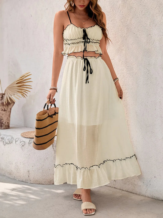 Contrast Trim Scoop Neck Cami and Skirt Set - CHIC TB