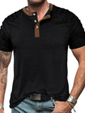 Men's Full Size Casual Henley Short Sleeve Top with Contrast Collar Plus Size.