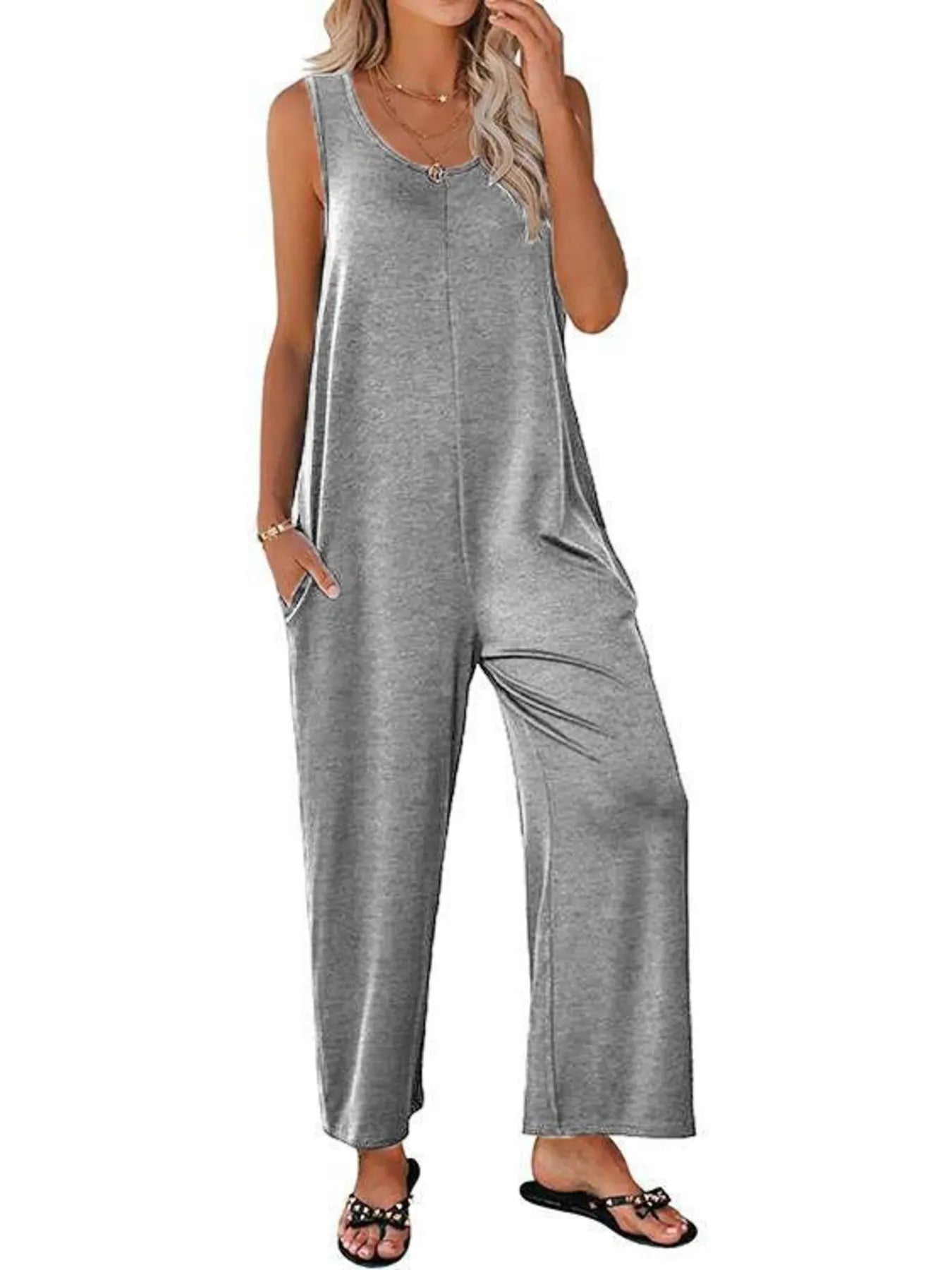 Sleeveless Wide Leg Casual Jumpsuit.