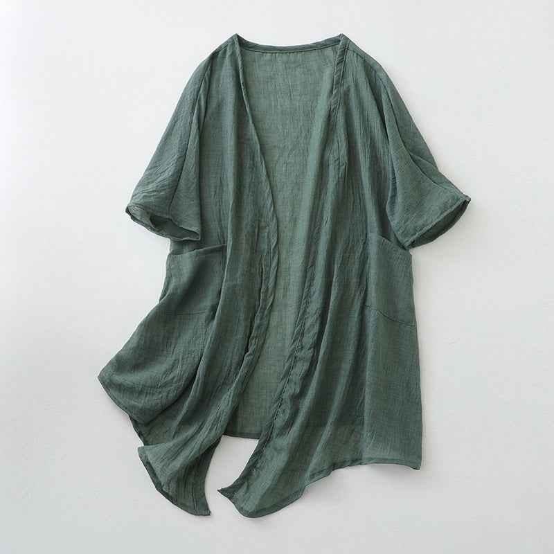 Womens Solid-color Loose-fitting Midi Shawl Coat