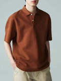 Men's Full Size Button Detail Short Sleeve Polo Plus Size