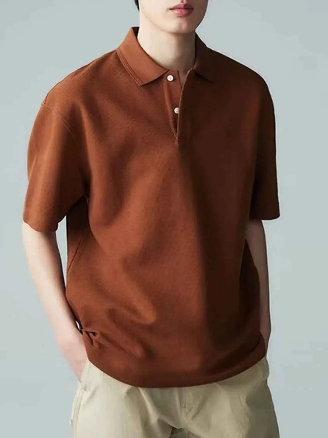 Men's Full Size Button Detail Short Sleeve Polo Plus Size