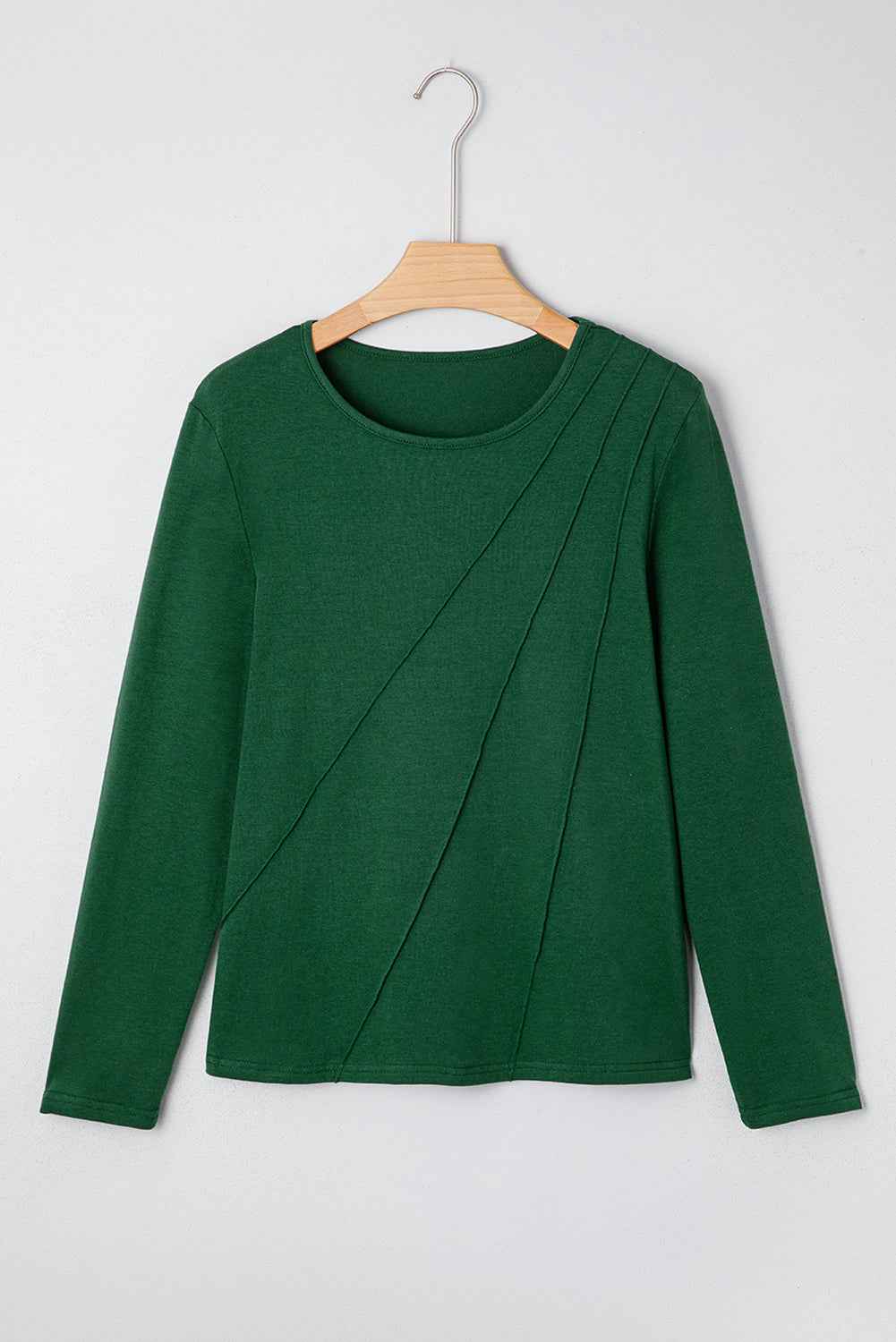 Evergreen Asymmetric Seam Detail Solid Color Long Sleeve Top