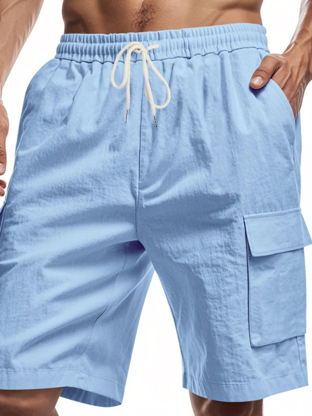 Men's Full Size Drawstring Shorts with Cargo Pockets Plus Size.