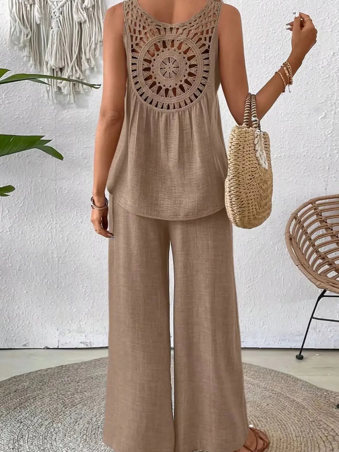Round Neck Tank and Wide Leg Pants Set - CHIC TB