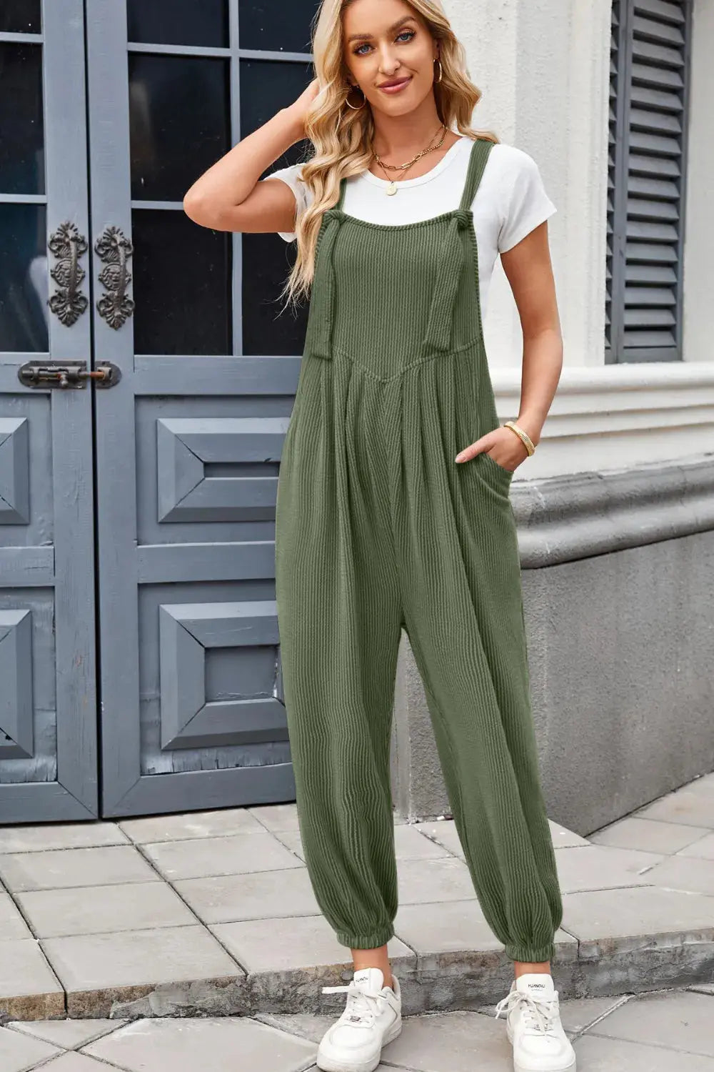 Lovelet Knotted Strap Overalls with Pockets.