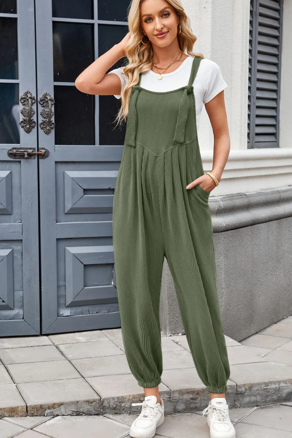 Lovelet Knotted Strap Overalls with Pockets - CHIC TB