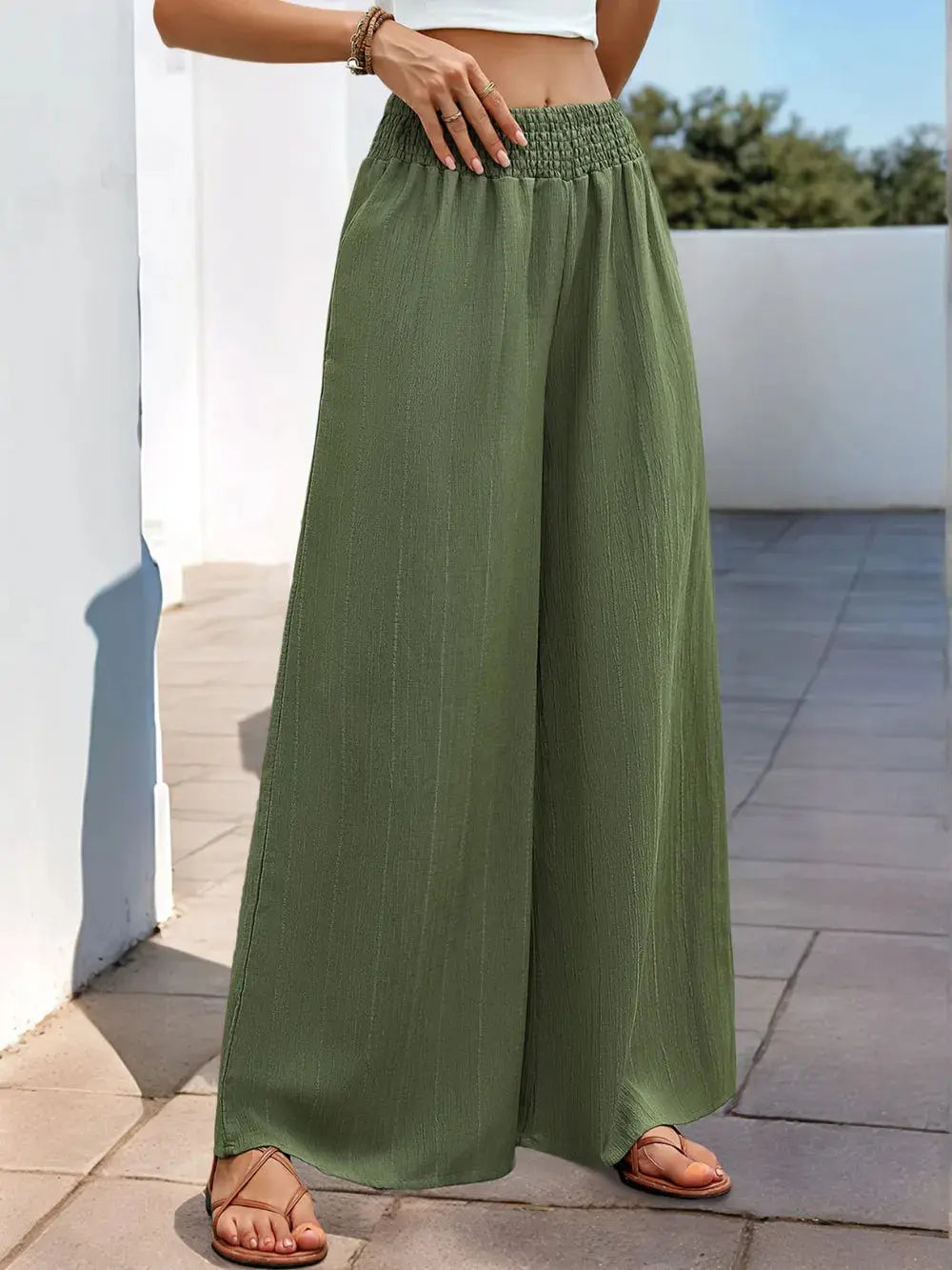 Perfee Smocked Wide Leg Pants.