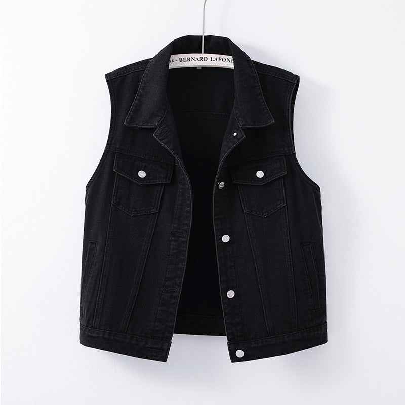 Womens Casual Loose-fit Denim Vest Jacket
