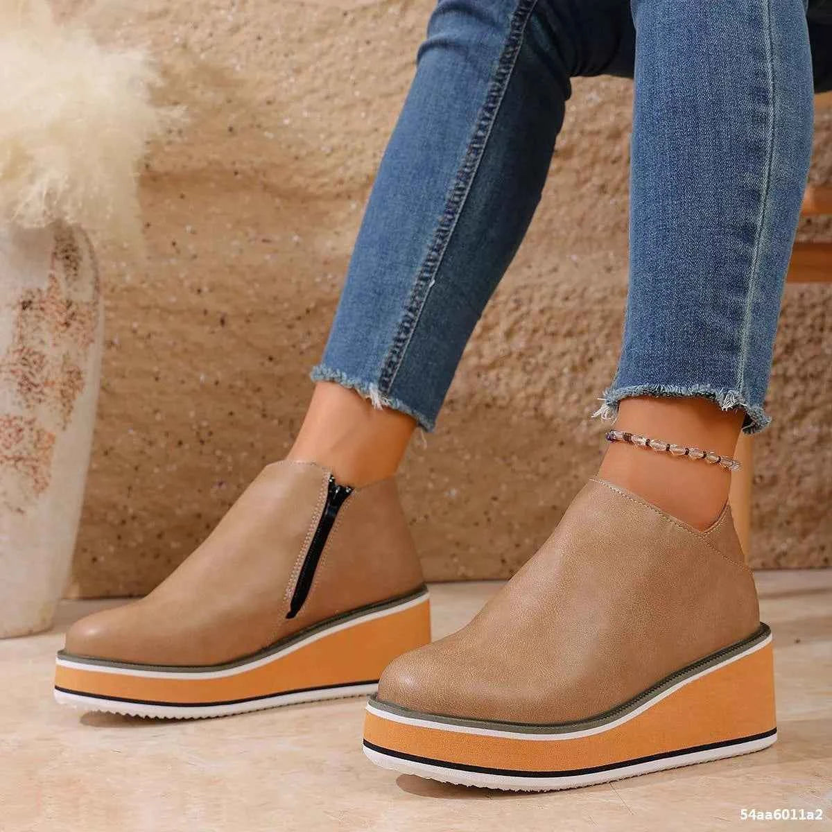 Wedge Ankle Boots with Zipper