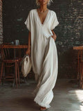 European And American Style Casual Elegant Comfortable Lace-trimmed Loose Linen Cotton Long Dress