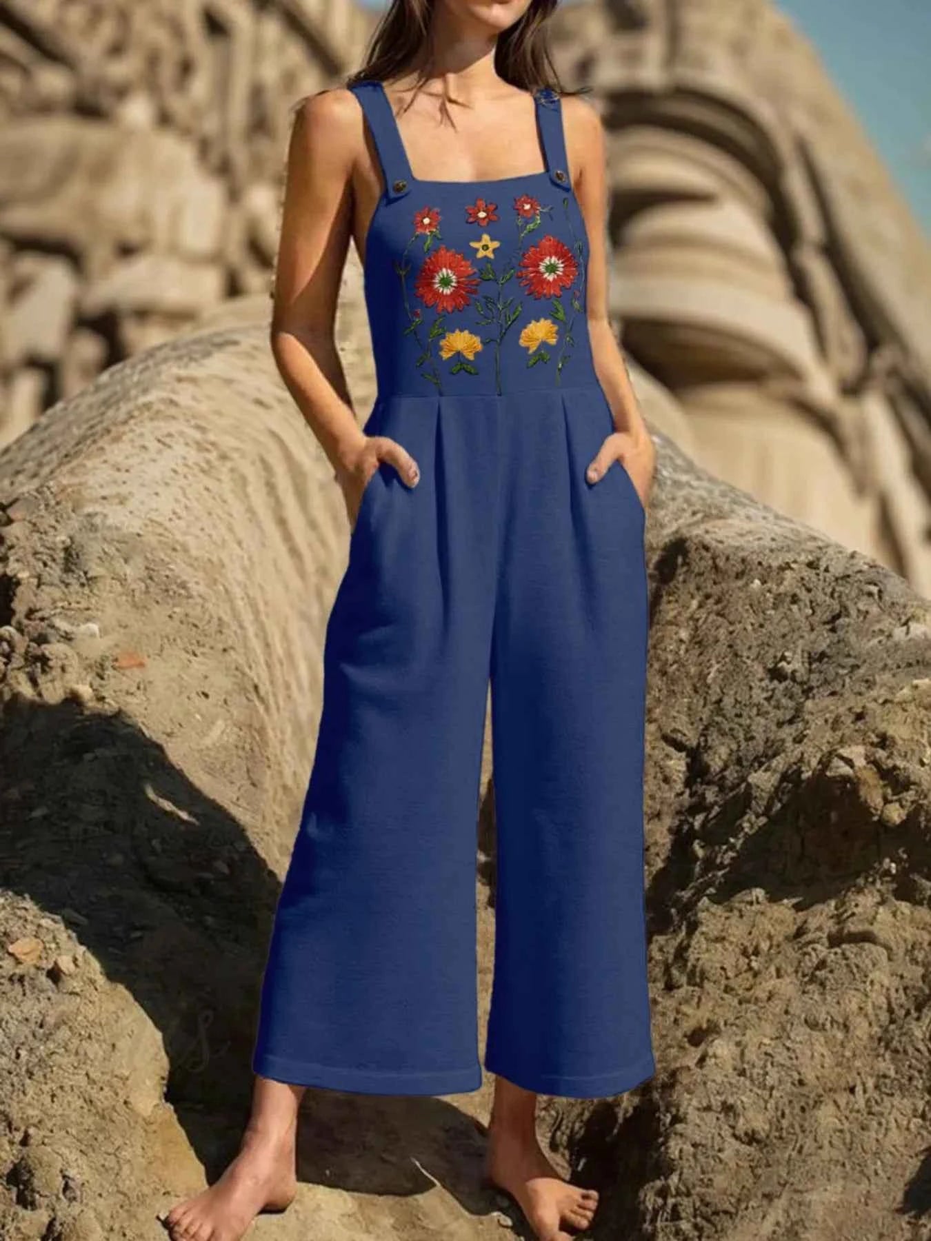 Floral Embroidered Wide Leg Jumpsuit