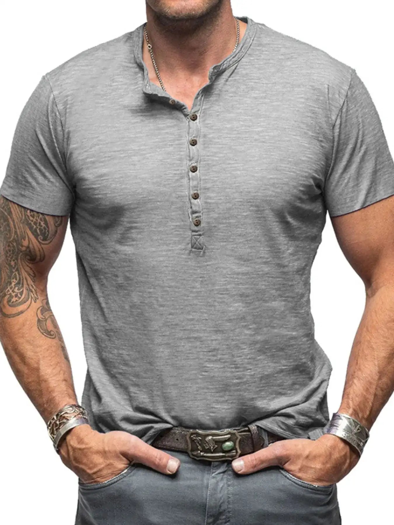 Men's Casual Henley Short Sleeve Button Top.