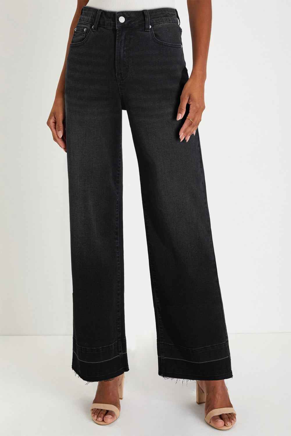 Black Raw Hem Unique Cuffs Straight High Rise Loose Jeans