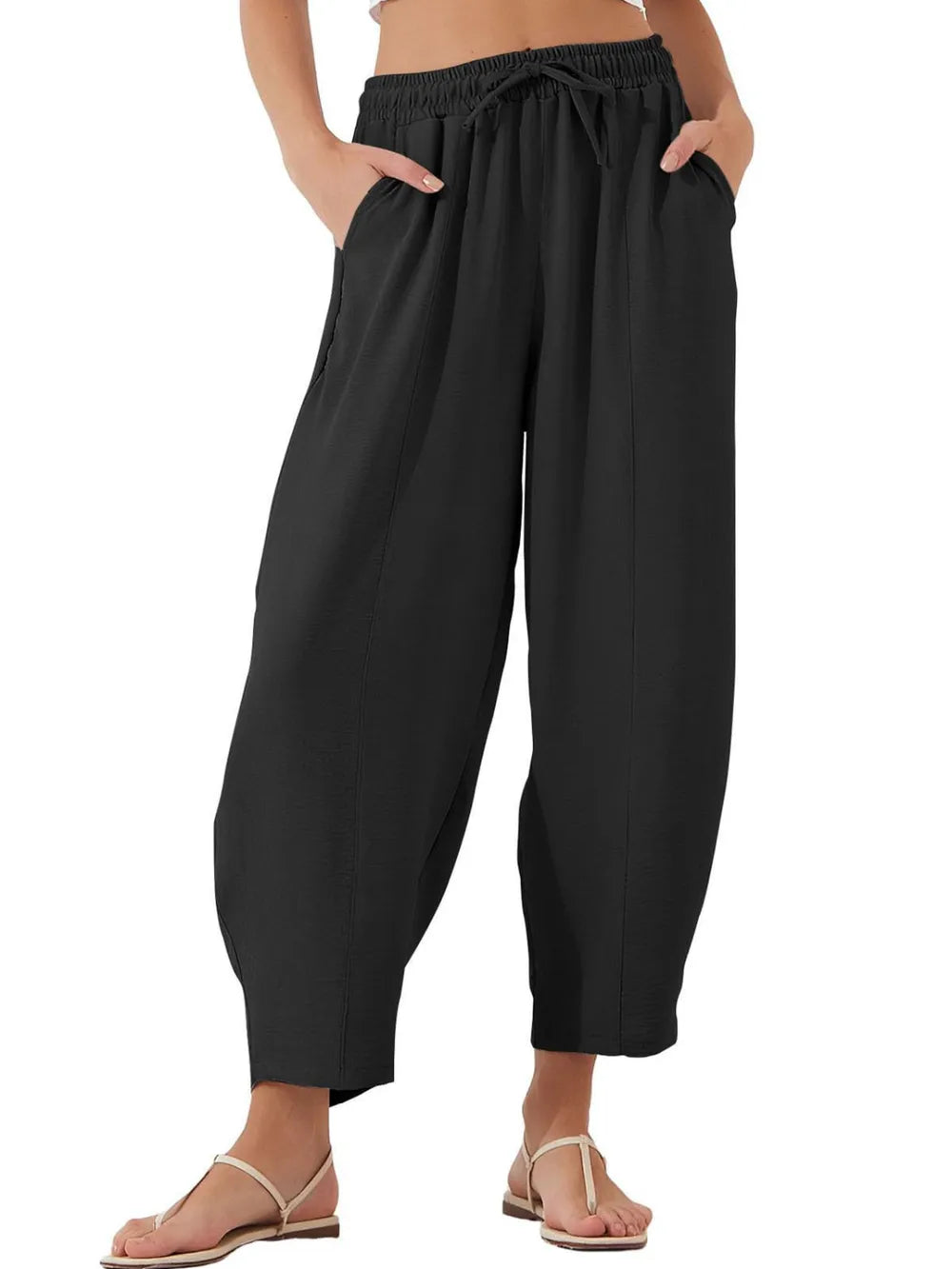 Full Size Drawstring Cropped Jogger Pants Plus Size.