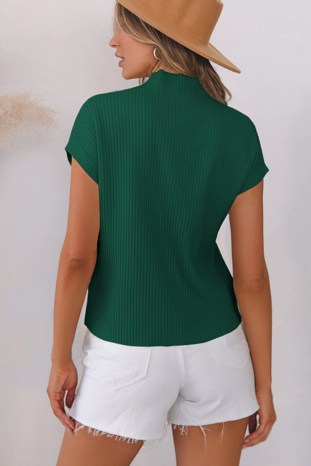 Blackish Green Patch Pocket Ribbed Knit Short Sleeve Sweater Dear-Lover Dropshipping
