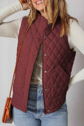 Wild Ginger Flower Shape Quilted Snap Button Zip Up Winter Vest