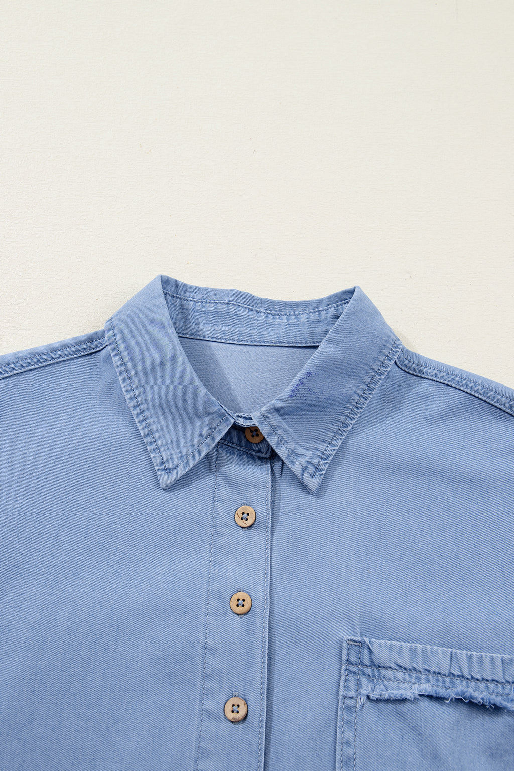 Myosotis Washed Drop Shoulder Bracelet Sleeve Chambray Shirt