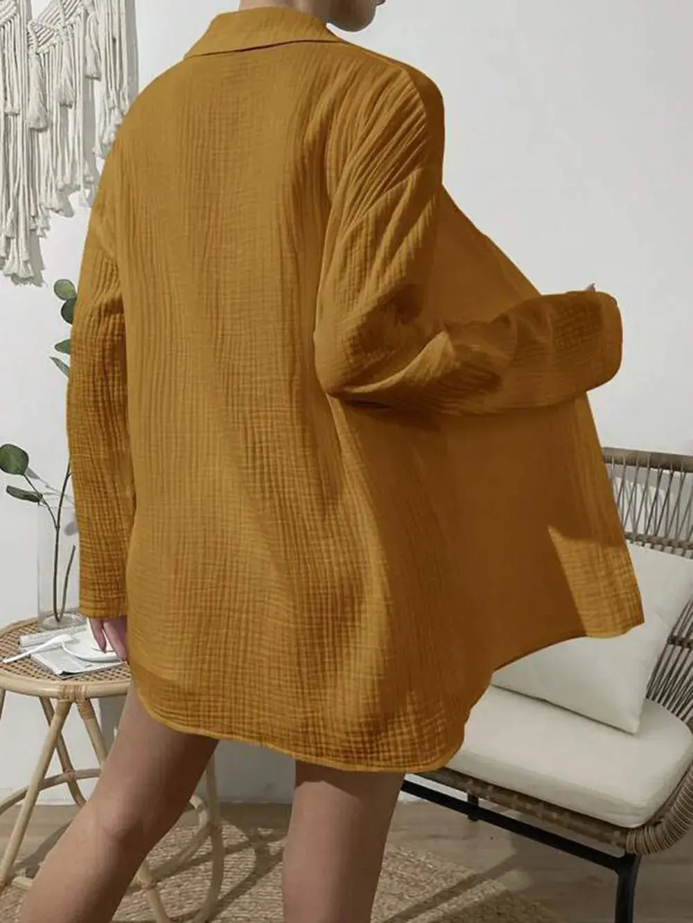 Dropped Shoulder Button Up Top and Elastic Waist Shorts Set - CHIC TB