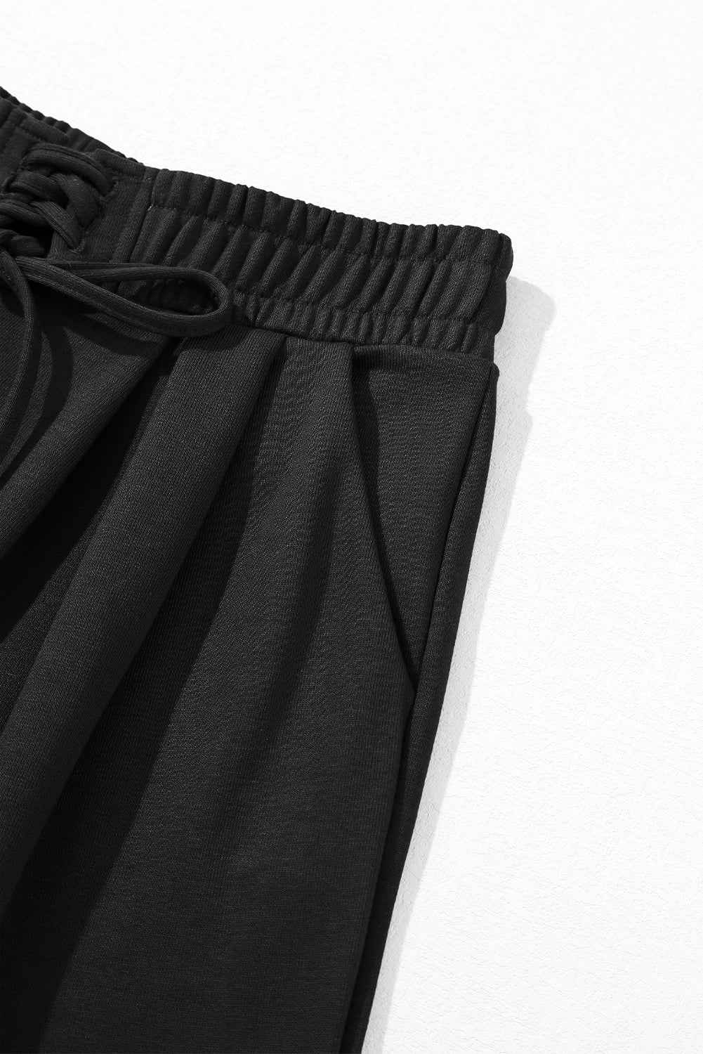 Dear Lovers Black Tied Elastic High Waist Pleated Detail Solid Sweatpants