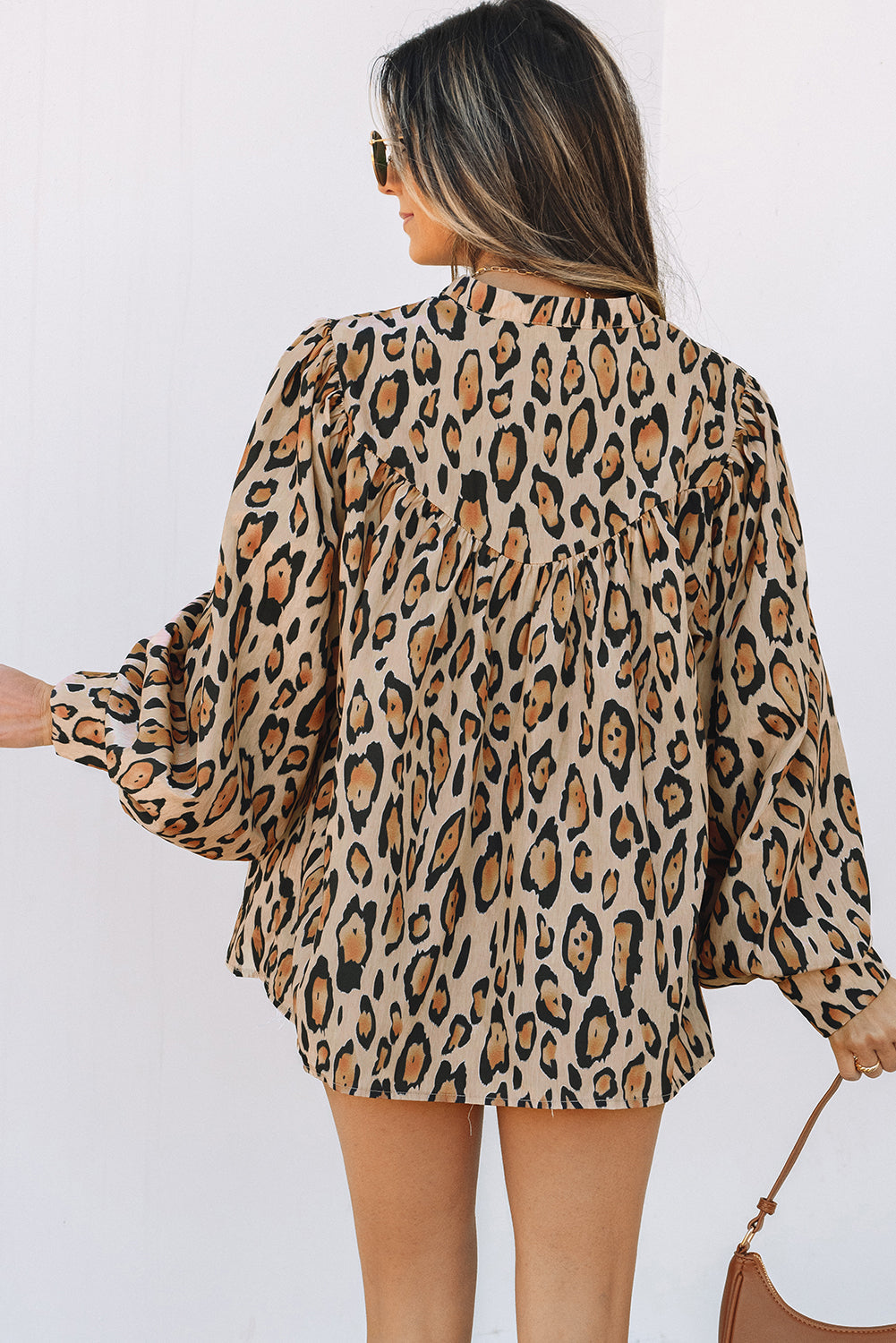 Light French Beige Oversized Leopard Print Balloon Sleeve Casual Shirt Dear-Lover Dropshipping