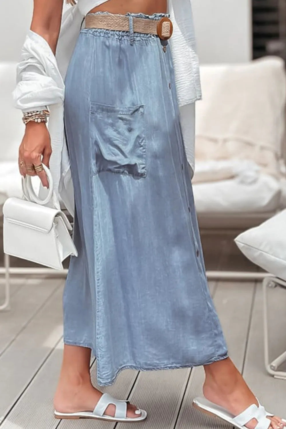 Frill Midi Skirt with Pockets.