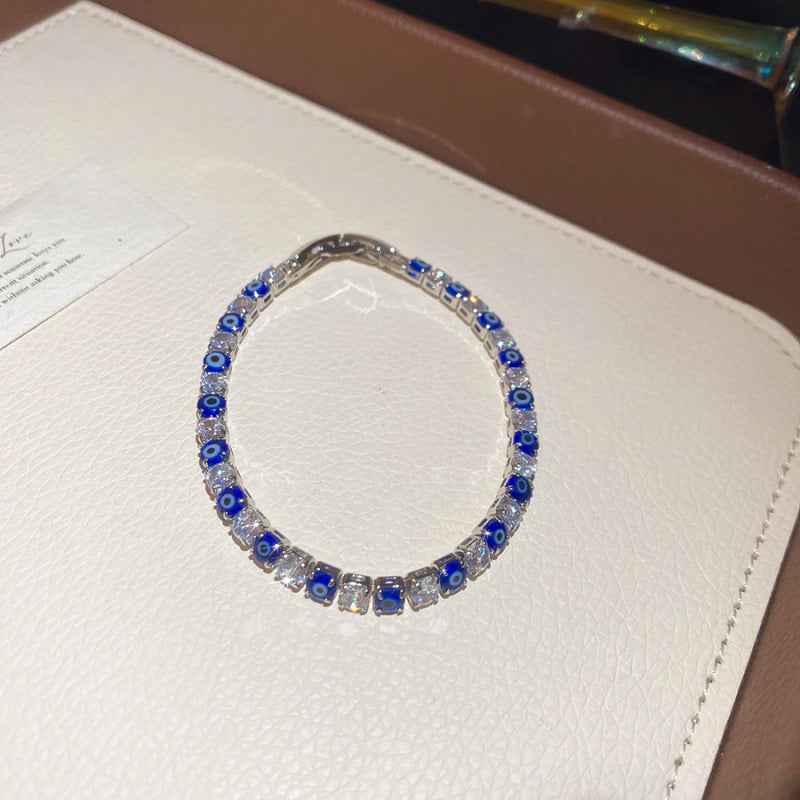 Ice Blue Zirconia Bangle K-fashion Polished Finish Bracelet Smooth Comfortable Jewelry