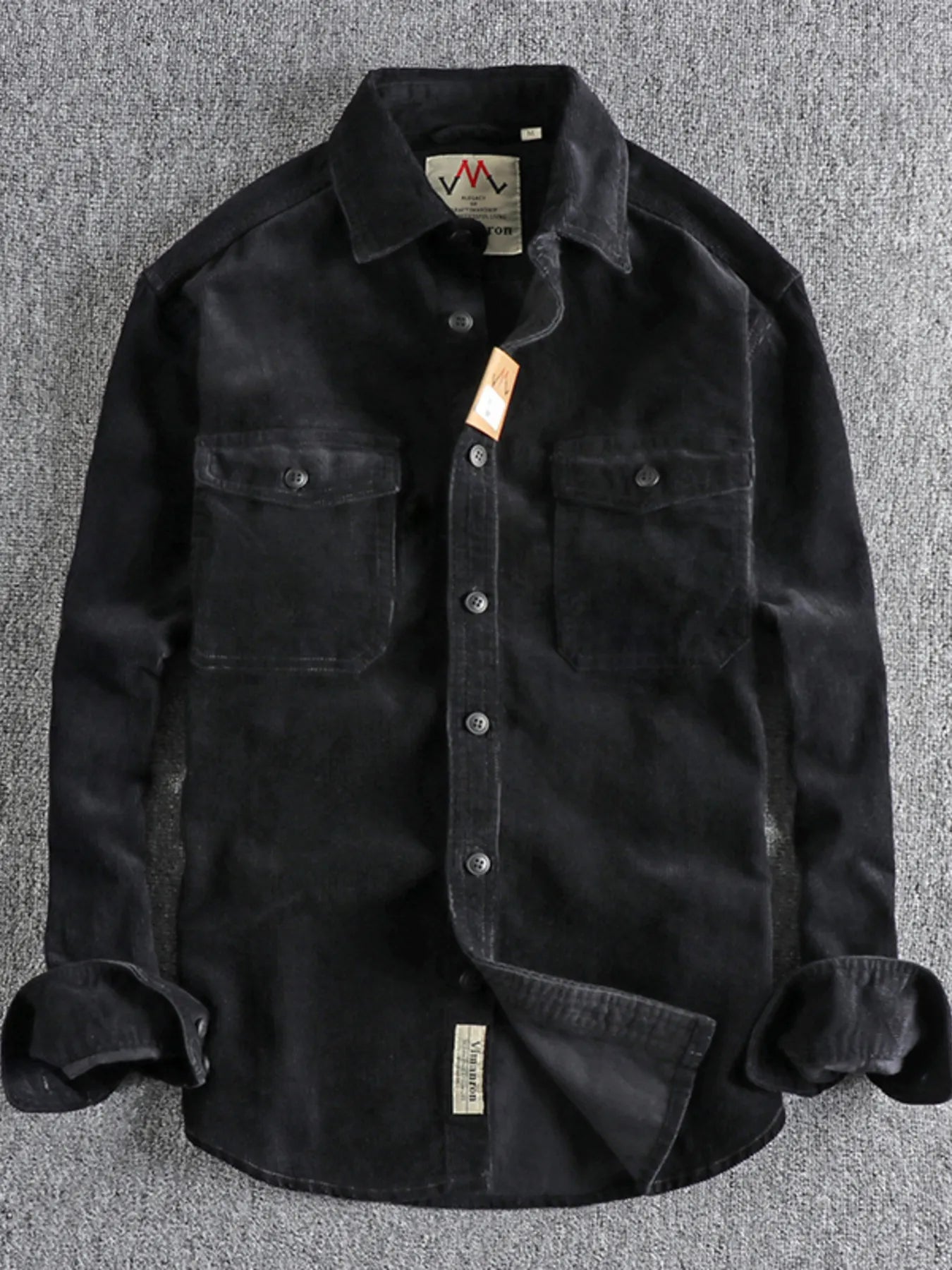 Brown Corduroy Long Sleeve Button Up Shirt for MEN.