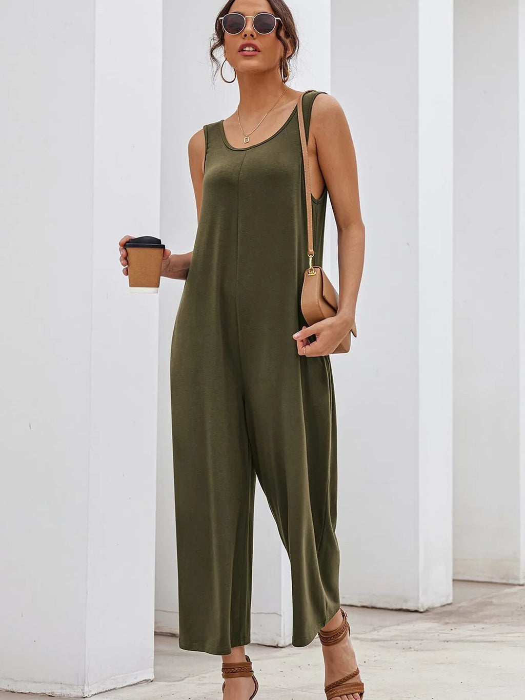 Sleeveless Wide Leg Casual Jumpsuit.