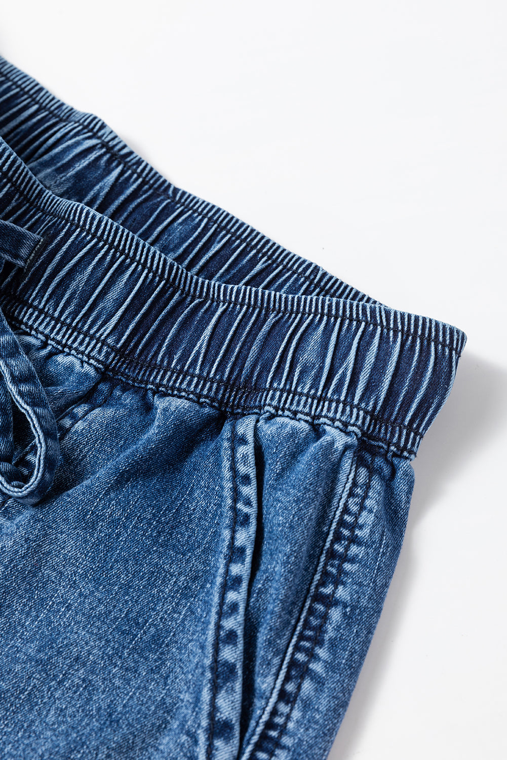 Sail Blue Mineral Wash Drawstring Elastic Waistband Loose Straight Denim Pants Dear-Lover Dropshipping