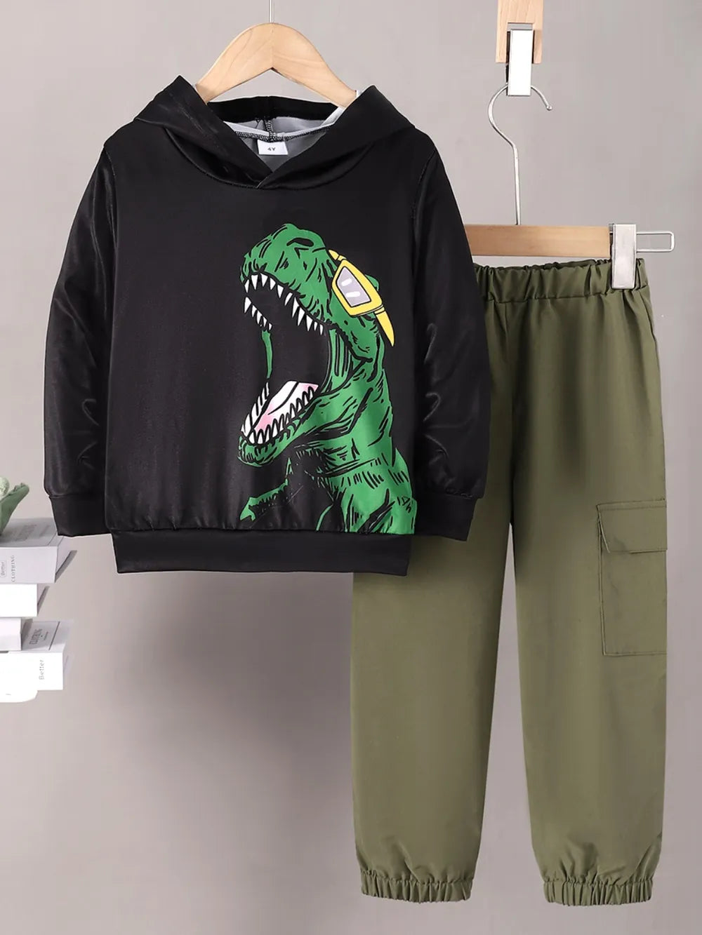 Children's Dinosaur Graphic Hoodie and Pants Set.